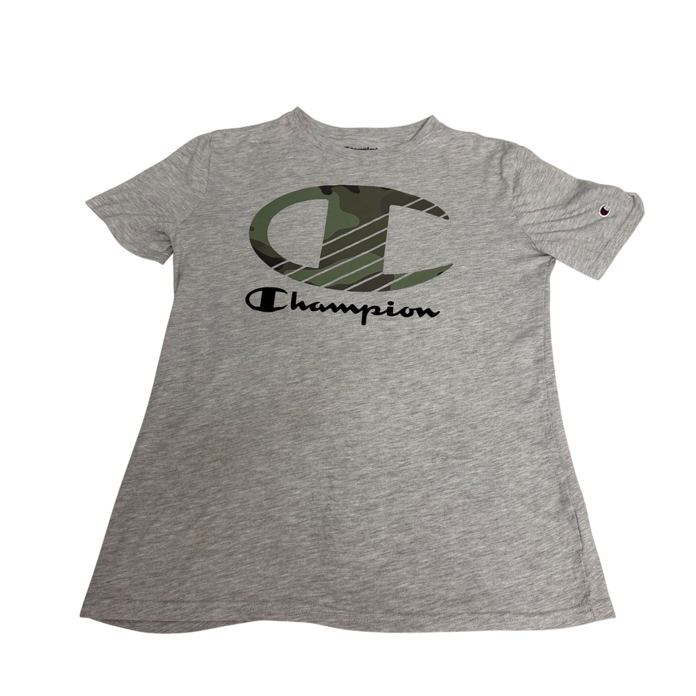Champion Kids Large 14/16 Gray Camo Big C Logo Graphic Short Sleeve T-Shirt